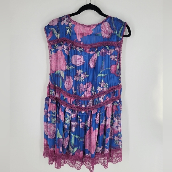 Free People Spring Fling Mini violet dress blue pink purple lace button down - Picture 4 of 4